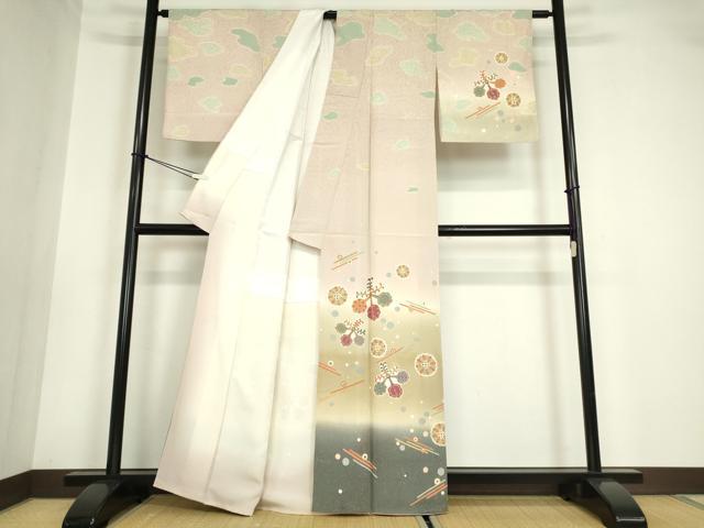 平和屋着物●京の名門 じゅらく謹製 訪問着 駒刺繍 舞花文 暈し染め 金彩 正絹 逸品DABA4715az