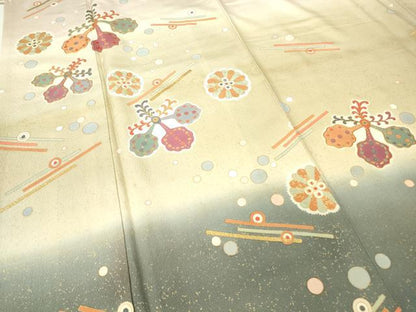 平和屋着物●京の名門 じゅらく謹製 訪問着 駒刺繍 舞花文 暈し染め 金彩 正絹 逸品DABA4715az