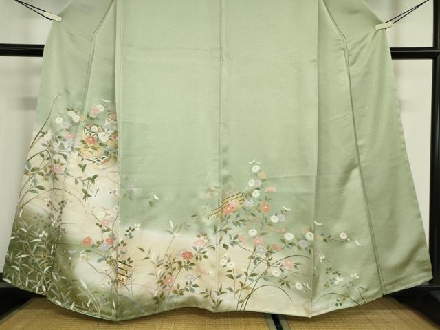 平和屋着物●訪問着 貝桶花文 暈し染め 金彩 正絹 逸品 未使用 DABA4718az