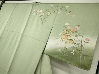 平和屋着物●訪問着 貝桶花文 暈し染め 金彩 正絹 逸品 未使用 DABA4718az