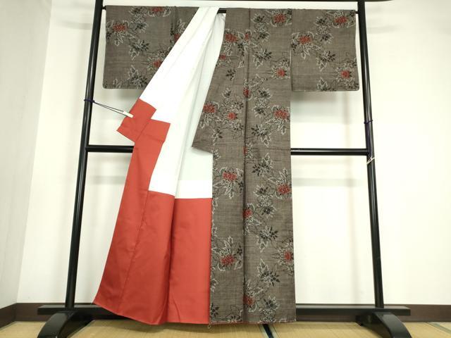 平和屋着物●本場大島紬 7マルキ 草花文 正絹 逸品 未使用 DABA4720az