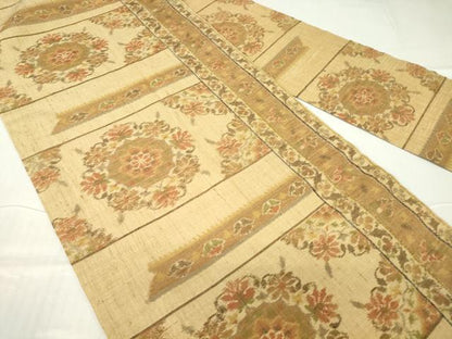 平和屋着物●九寸名古屋帯 紬地 正倉院花文 正絹 逸品 DABA4721az