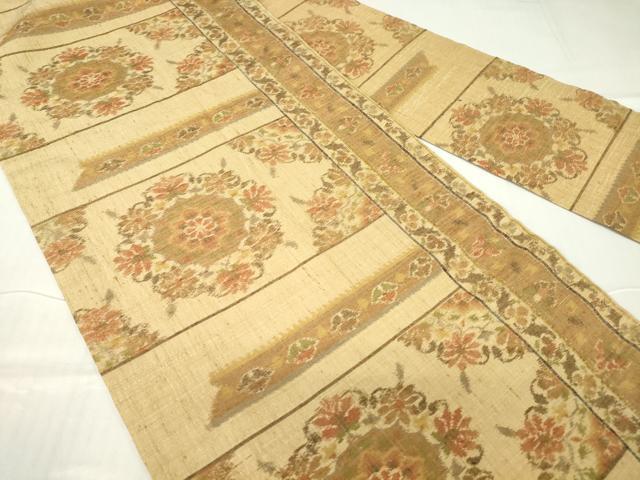 平和屋着物●九寸名古屋帯 紬地 正倉院花文 正絹 逸品 DABA4721az