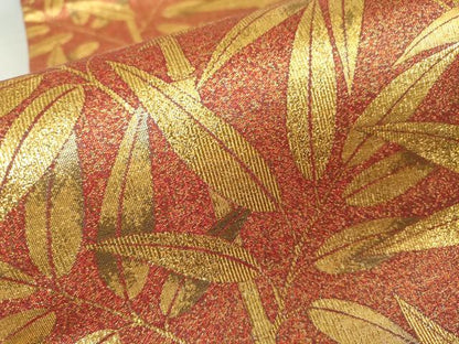 平和屋着物▼六通柄袋帯 笹竹文 金糸 正絹 逸品 DABA4753az