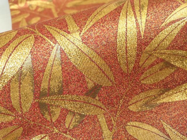 平和屋着物▼六通柄袋帯 笹竹文 金糸 正絹 逸品 DABA4753az