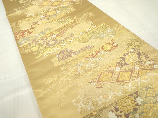 平和屋着物▼六通柄袋帯 地紙吉祥花文 金糸 正絹 逸品 DABA4754az