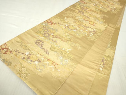 平和屋着物▼六通柄袋帯 地紙吉祥花文 金糸 正絹 逸品 DABA4754az