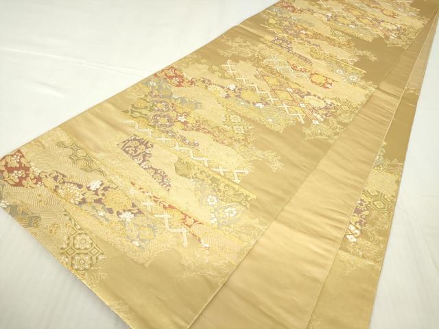 平和屋着物▼六通柄袋帯 地紙吉祥花文 金糸 正絹 逸品 DABA4754az