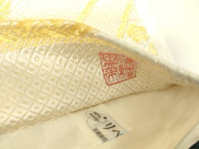 平和屋着物▼西陣 京洛苑たはら謹製 六通柄袋帯 慶寿 檜扇花鳥文 金糸 正絹 逸品 DABA4802az