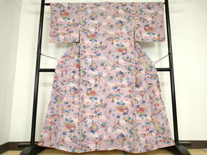 平和屋着物●上質な小紋　紅型　草花文　正絹　逸品　DABA4821az