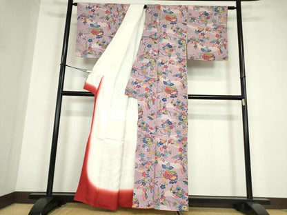 平和屋着物●上質な小紋　紅型　草花文　正絹　逸品　DABA4821az