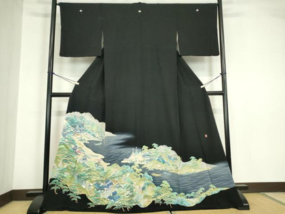 平和屋着物●本加賀友禅作家 毎田仁郎 黒留袖 茶屋辻風景松文 正絹 逸品 DABA4824az
