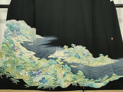 平和屋着物●本加賀友禅作家 毎田仁郎 黒留袖 茶屋辻風景松文 正絹 逸品 DABA4824az