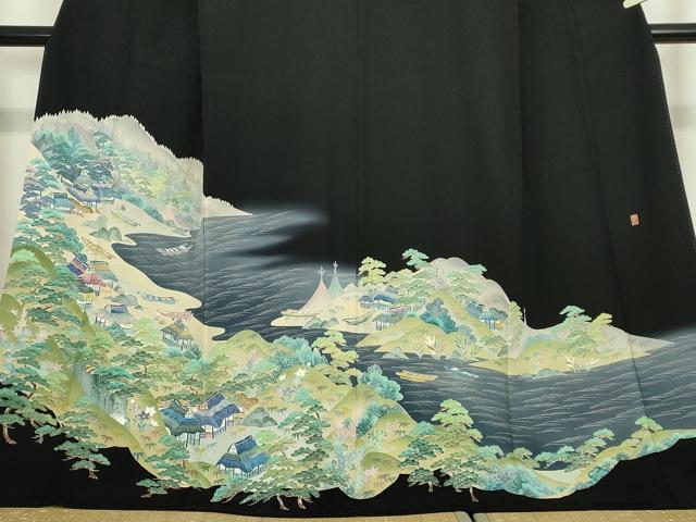 平和屋着物●本加賀友禅作家 毎田仁郎 黒留袖 茶屋辻風景松文 正絹 逸品 DABA4824az
