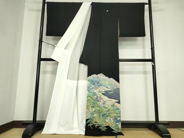 平和屋着物●本加賀友禅作家 毎田仁郎 黒留袖 茶屋辻風景松文 正絹 逸品 DABA4824az