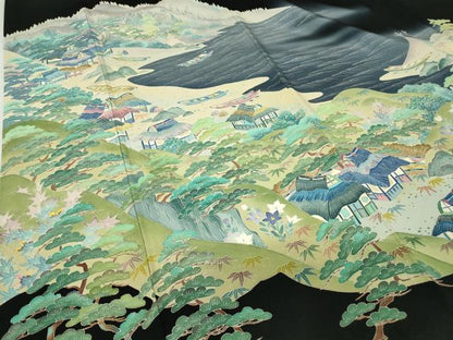 平和屋着物●本加賀友禅作家 毎田仁郎 黒留袖 茶屋辻風景松文 正絹 逸品 DABA4824az