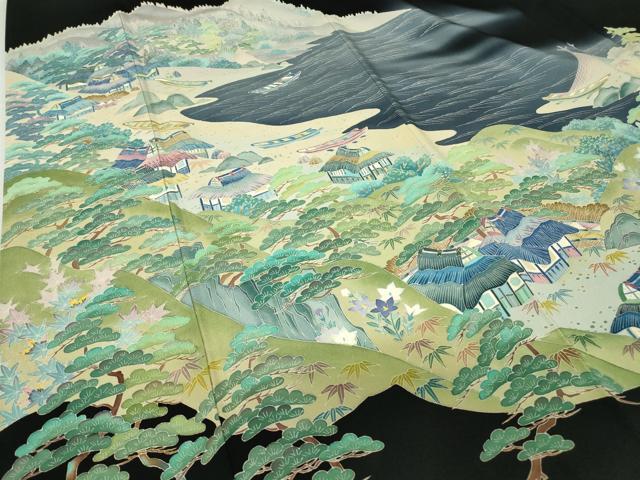 平和屋着物●本加賀友禅作家 毎田仁郎 黒留袖 茶屋辻風景松文 正絹 逸品 DABA4824az