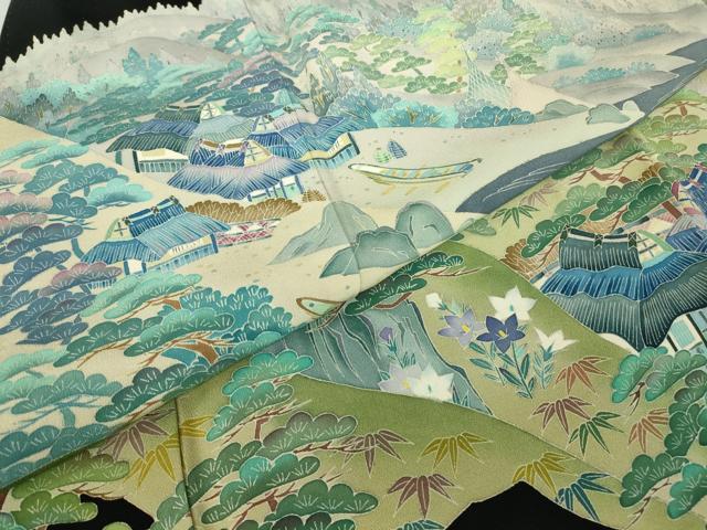 平和屋着物●本加賀友禅作家 毎田仁郎 黒留袖 茶屋辻風景松文 正絹 逸品 DABA4824az