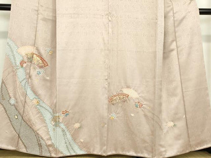 平和屋着物●訪問着　絞り　駒刺繍　扇面花文　金彩　正絹　逸品　DABA4826az