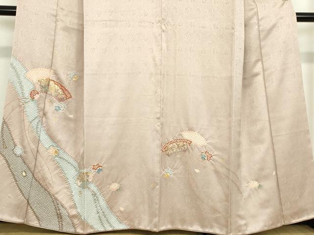 平和屋着物●訪問着　絞り　駒刺繍　扇面花文　金彩　正絹　逸品　DABA4826az