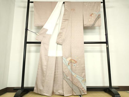 平和屋着物●訪問着　絞り　駒刺繍　扇面花文　金彩　正絹　逸品　DABA4826az