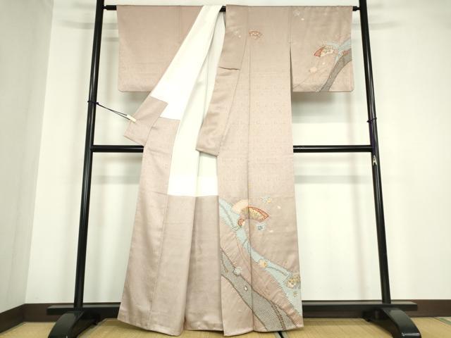 平和屋着物●訪問着　絞り　駒刺繍　扇面花文　金彩　正絹　逸品　DABA4826az