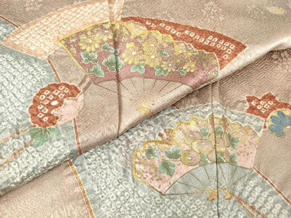 平和屋着物●訪問着　絞り　駒刺繍　扇面花文　金彩　正絹　逸品　DABA4826az