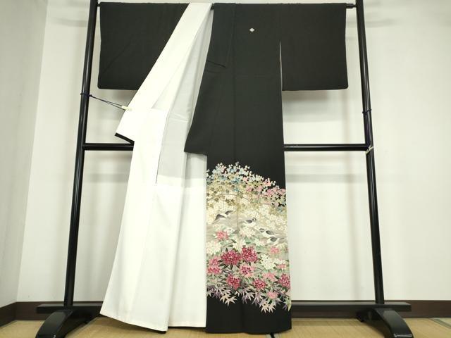平和屋着物●豪華黒留袖　友禅作家物　群鳥花文　正絹　逸品DABA4827az