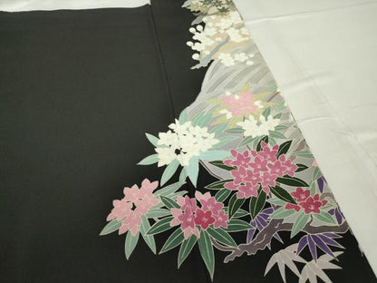 平和屋着物●豪華黒留袖　友禅作家物　群鳥花文　正絹　逸品DABA4827az
