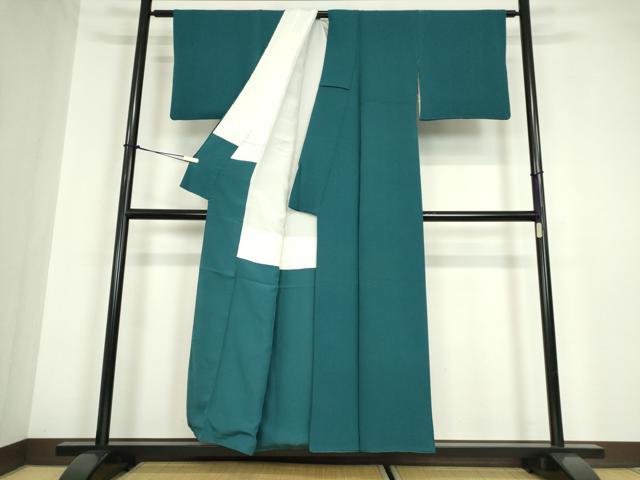 平和屋着物●ファッションデザイナー 花井幸子　色無地　高麗納戸色　鬼しぼ縮緬　正絹　逸品　DABA4829az