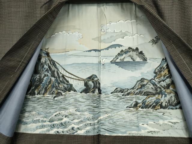 平和屋着物●男性　本場縞大島紬　アンサンブル　長羽織　100亀甲　総詰め　正絹　逸品　未使用　DABA4835az