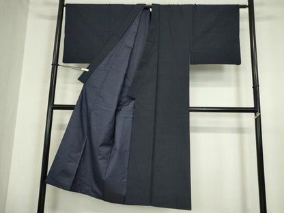 平和屋着物●男性　紬　アンサンブル　濃藍色　正絹　逸品　DABA4836az