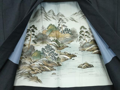 平和屋着物●男性　紬　アンサンブル　濃藍色　正絹　逸品　DABA4836az