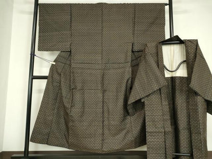 平和屋着物●男性　本場縞大島紬　アンサンブル　長羽織　絣文　正絹　逸品　DABA4837az