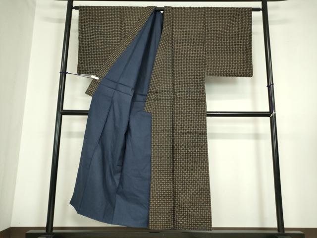 平和屋着物●男性　本場縞大島紬　アンサンブル　長羽織　絣文　正絹　逸品　DABA4837az