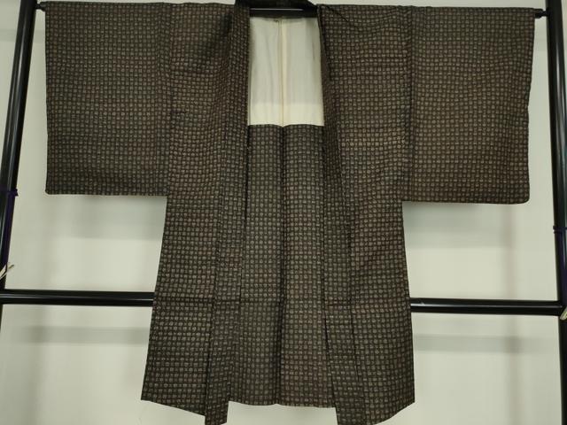 平和屋着物●男性　本場縞大島紬　アンサンブル　長羽織　絣文　正絹　逸品　DABA4837az