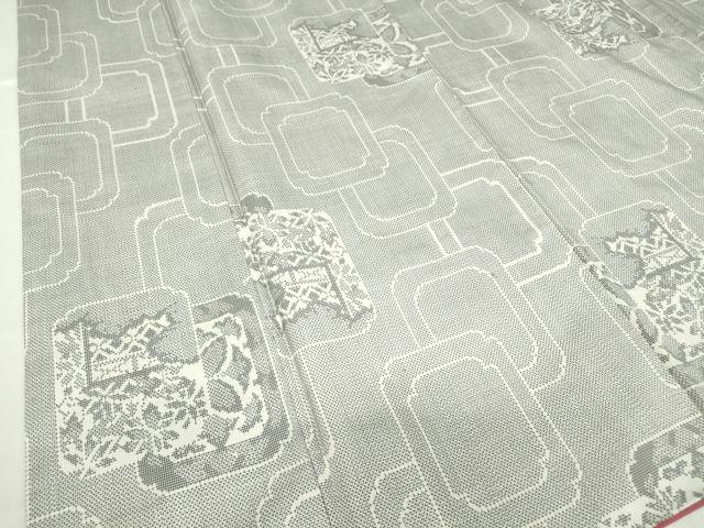 平和屋着物●本場大島紬　白大島　７マルキ　色紙重ね風景文　正絹　逸品　DABA4839az