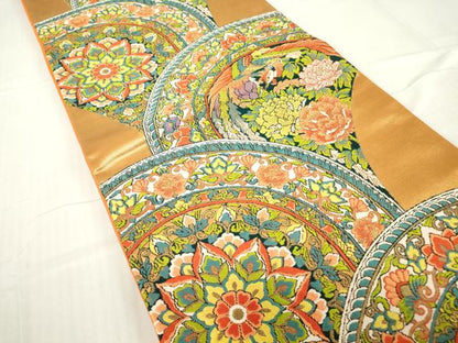 平和屋着物▼六通柄袋帯　唐織　正倉院鳳凰花文　金糸　正絹　逸品　DABA4881az