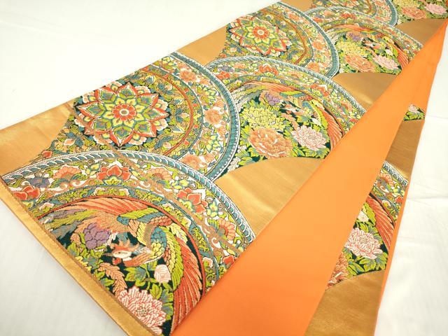 平和屋着物▼六通柄袋帯　唐織　正倉院鳳凰花文　金糸　正絹　逸品　DABA4881az