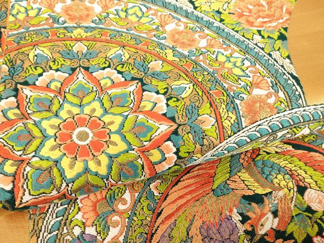 平和屋着物▼六通柄袋帯　唐織　正倉院鳳凰花文　金糸　正絹　逸品　DABA4881az