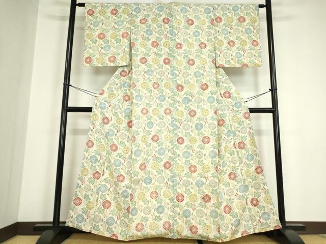 平和屋着物●上質な小紋　菊文　正絹　逸品　DABA4886az