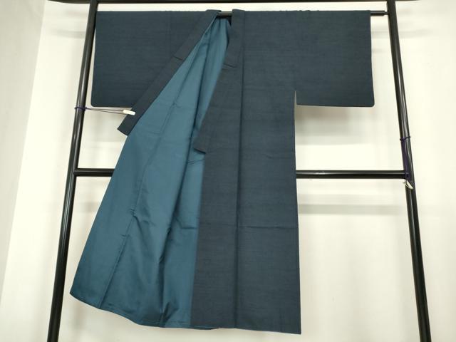 平和屋着物●男性　紬　アンサンブル　長羽織　長襦袢(袷)セット　留紺色　正絹　逸品　DABA4892az