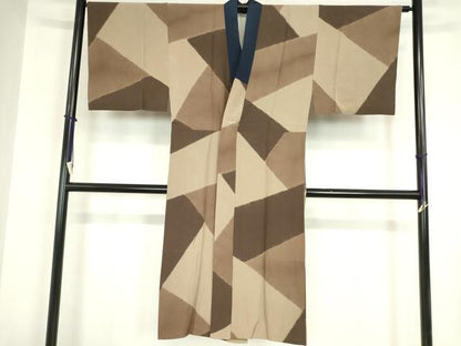 平和屋着物●男性　紬　アンサンブル　長羽織　長襦袢(袷)セット　留紺色　正絹　逸品　DABA4892az