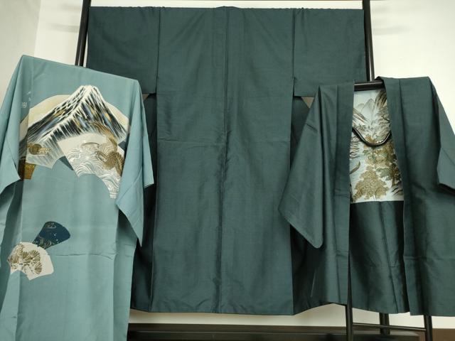 平和屋着物●男性　本場大島紬　アンサンブル　長襦袢(袷)セット　80亀甲　総詰め　正絹　逸品　DABA4893az