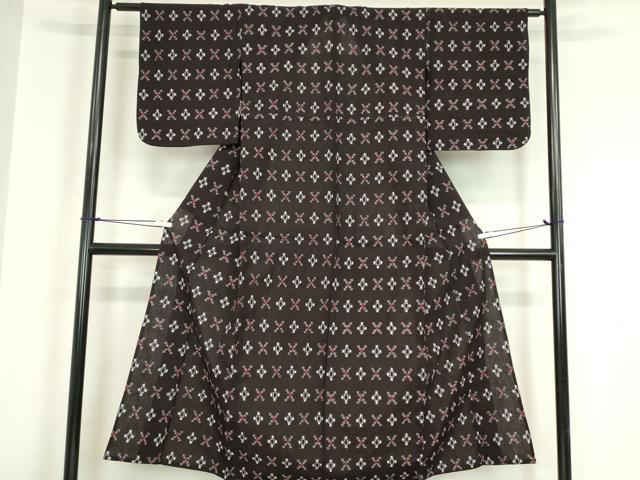 平和屋着物●久留米絣 単衣 絣文 黒地 綿 逸品 DABA4898az