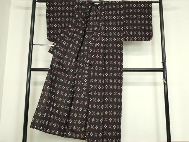 平和屋着物●久留米絣 単衣 絣文 黒地 綿 逸品 DABA4898az