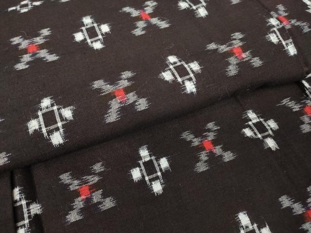 平和屋着物●久留米絣 単衣 絣文 黒地 綿 逸品 DABA4898az