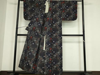 平和屋着物●久留米絣　単衣　更紗花唐草文　綿　逸品　DABA4899az