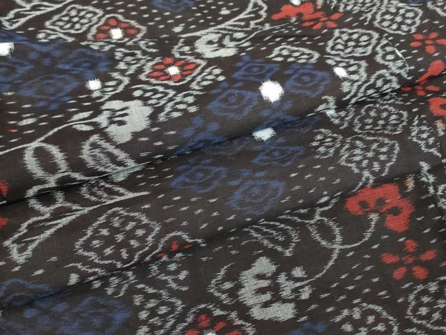 平和屋着物●久留米絣　単衣　更紗花唐草文　綿　逸品　DABA4899az