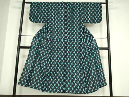平和屋着物●久留米絣　単衣　幾何学文　綿　逸品　DABA4904az